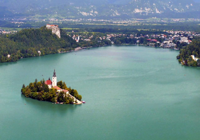 Lake Bled with Bled Island and the medieval castle