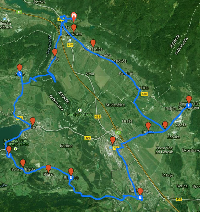 Cycling trip around the Gorenjska region of Slovenia on the map