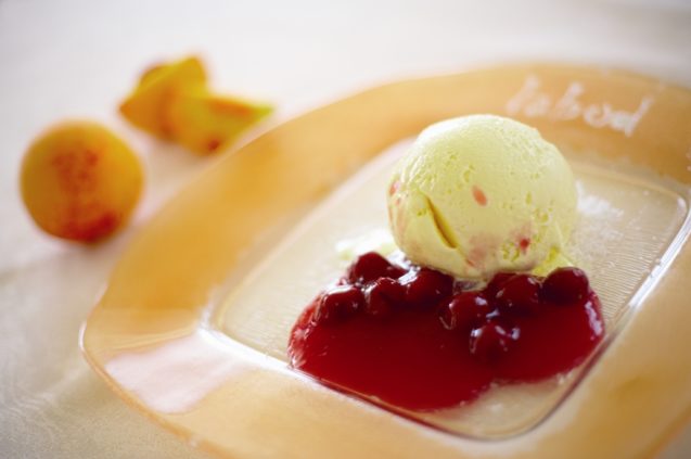 Ice cream with hot fruit dressing