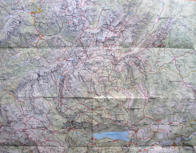 Map of hiking paths in the Julian Alps