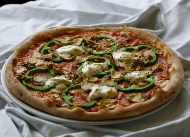 A pizza served at Pizzeria Rustika in Bled, Slovenia