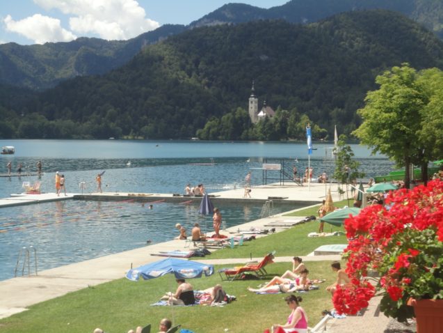 Swimming and bathing in Lake Bled, Slovenia