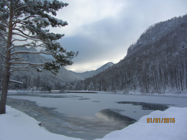 Frozen Zavrsnica reservoir in winter