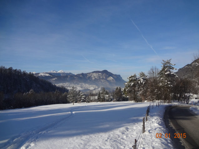 Plenty of snow and clear blue sky over Gorenjska, Slovenia