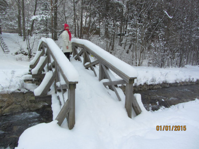 Snow covered bridge across the Zavrsnica stream