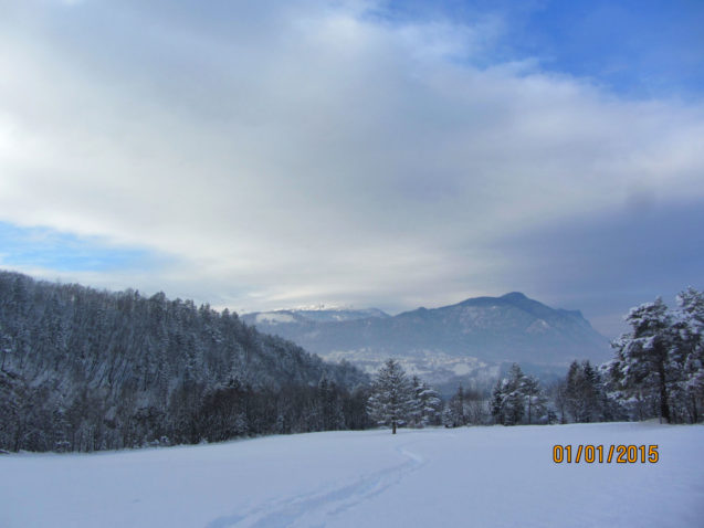 Snow covered landscape of the Gorenjska region of Slovenia