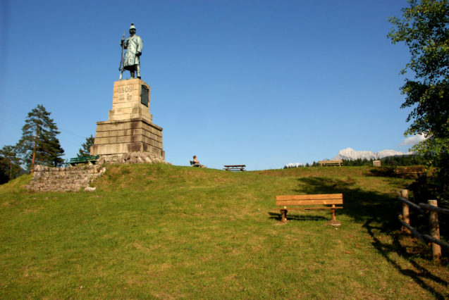 An Austrian-era war monument celebrating the defeat of Napoloeon in the Wars against Austria near Slizza Gorge in Italy