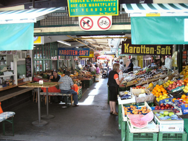 Klagenfurt's Benedictine Market in downtown Klagenfurt offering everything your heart desires