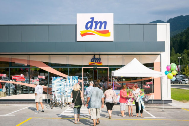 Exterior of DM Drogerie Markt drugstore in Jesenice, Slovenia