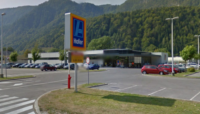 Exterior of Hofer supermarket in Jesenice, Slovenia