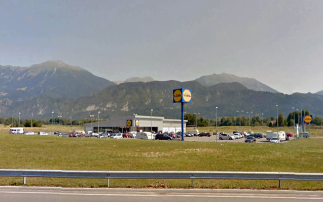 Exterior of Lidl supermarket Lesce, Slovenia