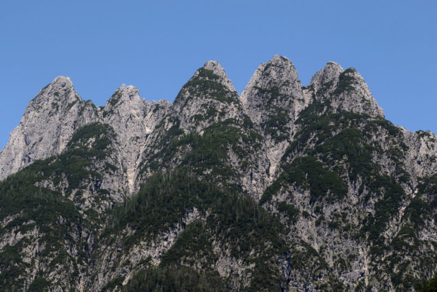 View of the Cinque Punte mountain from the road to the Predil Passon the Italian side