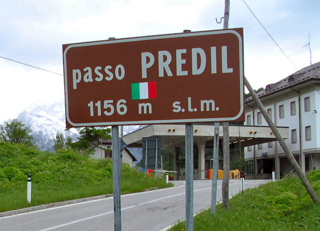 Sign with the elevation of Predil Pass
