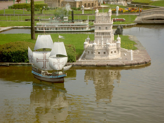 Models of the Sao Gabriel ship and Belem Tower at Minimundus, Klagenfurt, Austria