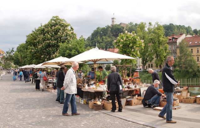 View of Sunday Flea Market in Ljubljana, the capital city of Slovenia