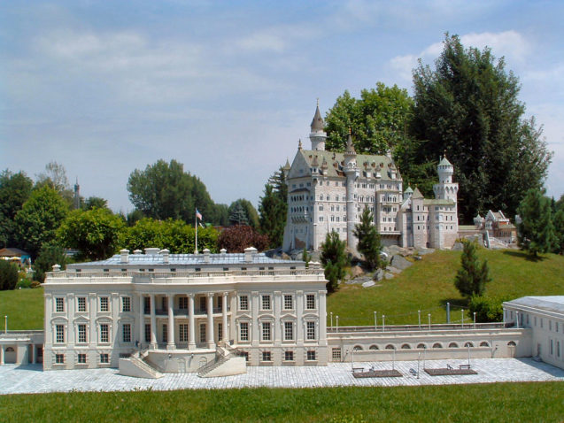 Models of the Washington's White House and Schwangau's Neuschwanstein castle at Minimundus, Klagenfurt, Austria