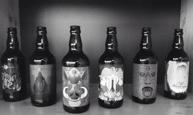 A black and white photograph of beers produced by Carniola Boutique Brewery in Zirovnica