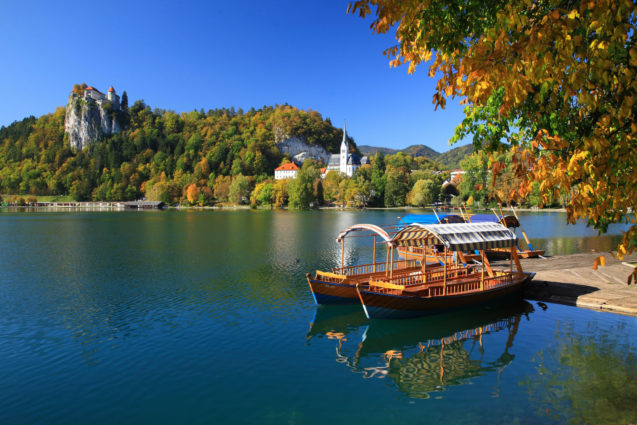 Pletna boats at Lake Bled in Slovenia