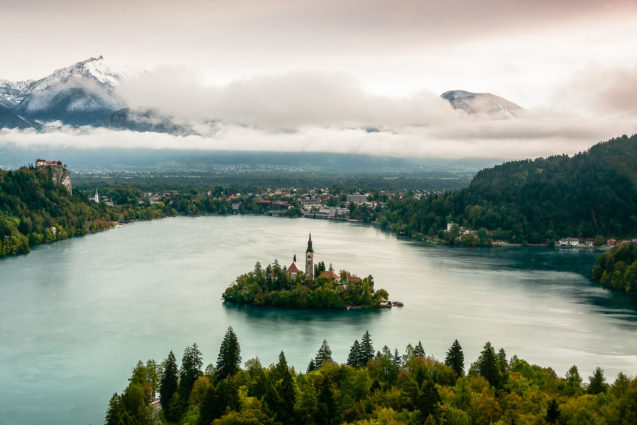 Aerial view of Lake Bled, Slovenia