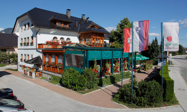 Exterior of Restaurant Tulipan in Lesce, Slovenia