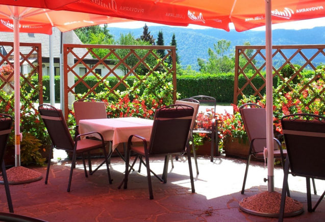 Terrace of Restaurant Tulipan in Lesce, Slovenia