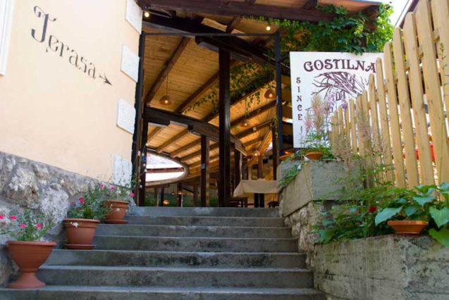 Entrance to the Gostilna Murka restaurant in Lake Bled, Slovenia