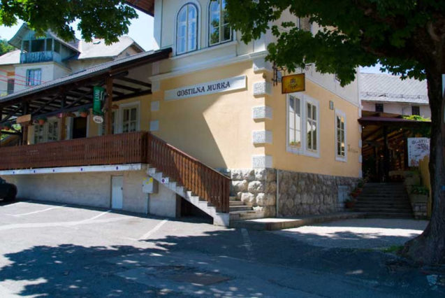Exterior of the Gostilna Murka restaurant in Lake Bled, Slovenia