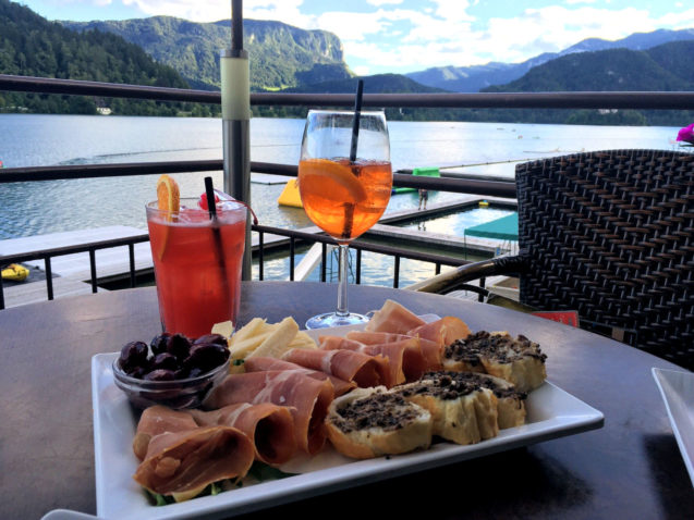 A view of Lake Bled from Grajska Plaza Restaurant and Cafe in Bled, Slovenia