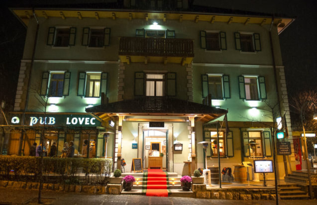 Exterior of the Grill Restaurant and Terrace Lovec at night