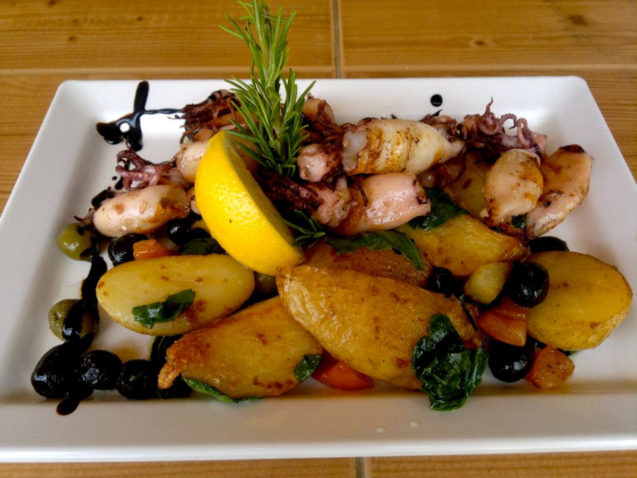 Seafood dish at Grajska Plaza Restaurant and Cafe in Lake Bled, Slovenia