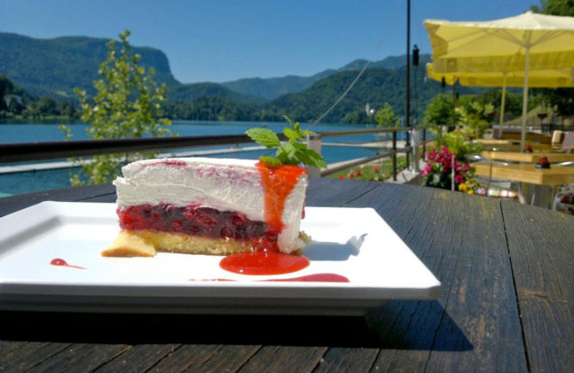 A view of Lake Bled from Grajska Plaza Restaurant and Cafe in Bled, Slovenia