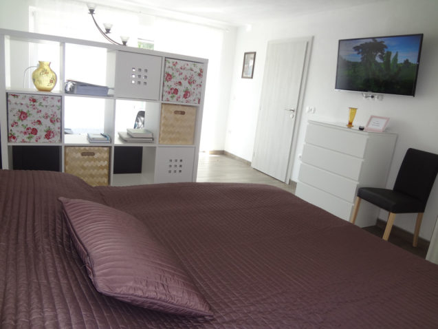 First bedroom with double bed in the Fine Stay Apartment, the Bled Area of Slovenia