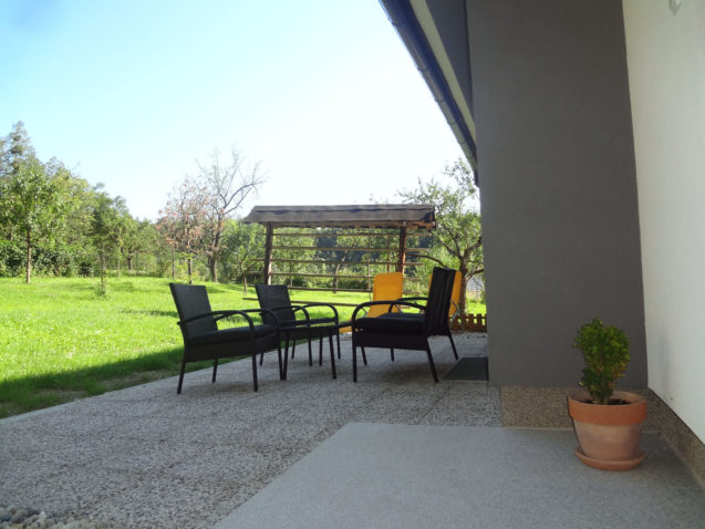 Second terrace with garden furniture at the Fine Stay Apartment in the Bled area of Slovenia