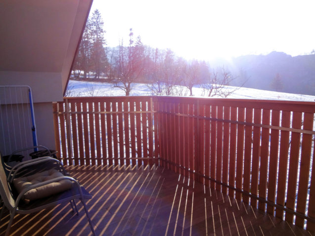 A wintry view from the balcony at sunrise