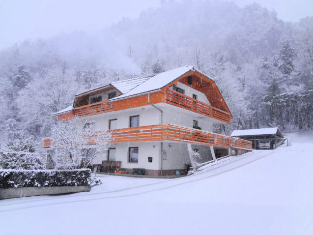 Exterior of the Superior apartment with 3 balconies in the winter time, Fine Stay Apartments, Slovenia