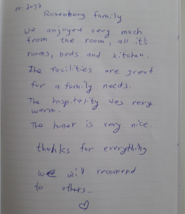 A handwritten note from the guest book of our Modern Apartment With Balcony