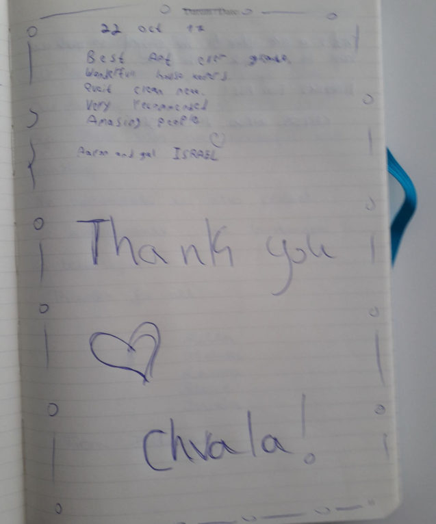 A handwritten note from the guest book of our Modern Apartment With Balcony