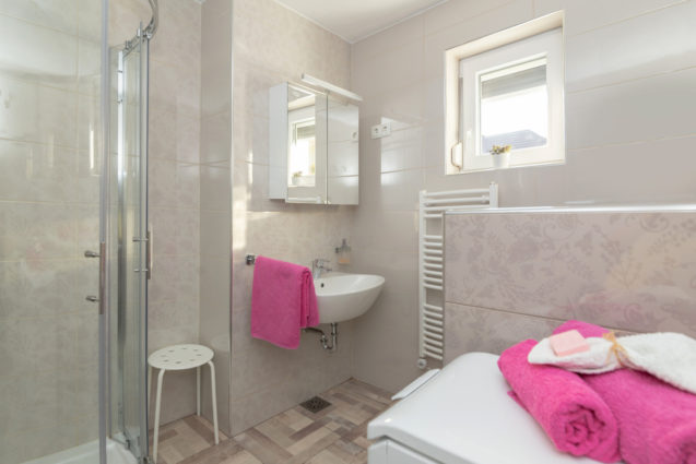 Bathroom of the Modern Apartment With Balcony and Terrace, Apartments Fine Stay, Lake Bled area of Slovenia