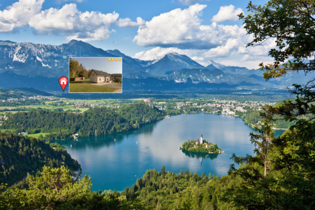 Lake Bled and the location of the Modern Apartment With Balcony and Terrace in the Bled area of Slovenia