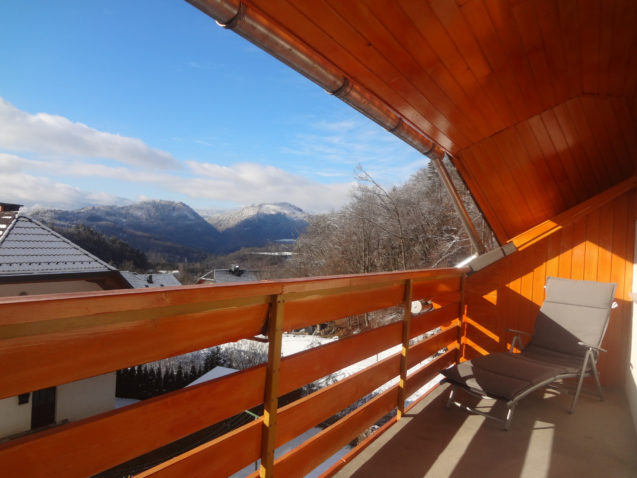 A view from the second balcony of the Superior Apartment with 3 Balconies towards the Slovenian Alps on a sunny winter day