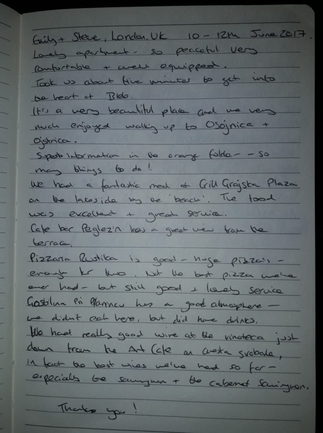 Page 3 of the Guestbook from Spacious Apartment With Balcony, Apartments Fine Stay Bled, Slovenia