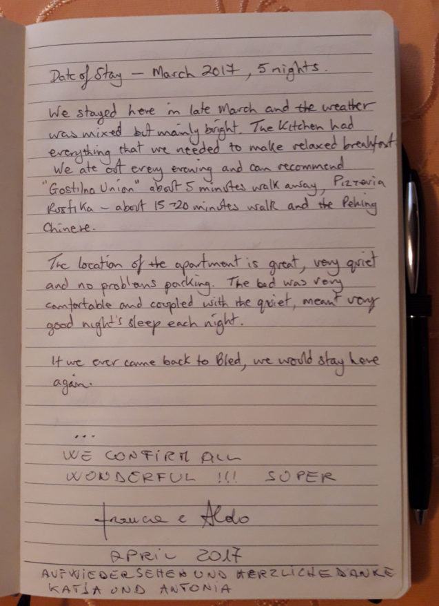 Page 1 of the Guest Book from Spacious Apartment With 2 Balconies, Apartments Fine Stay Bled