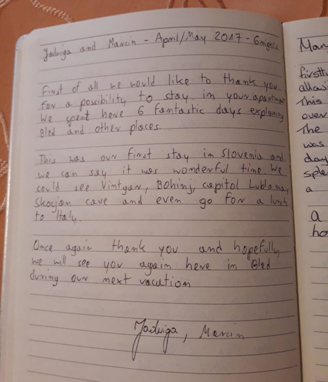 Page 4 of the Guest Book from Spacious Apartment With 2 Balconies, Apartments Fine Stay Bled