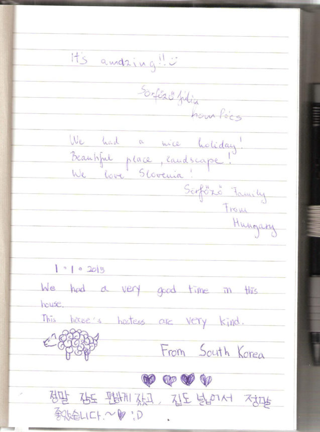 Page 1 of the guestbook in the Superior Apartment With 3 Balconies, Apartments Fine Stay in Slovenia