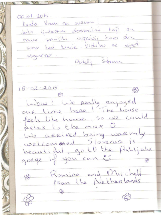 Page 2 of the guestbook in the Superior Apartment With 3 Balconies, Apartments Fine Stay in Slovenia