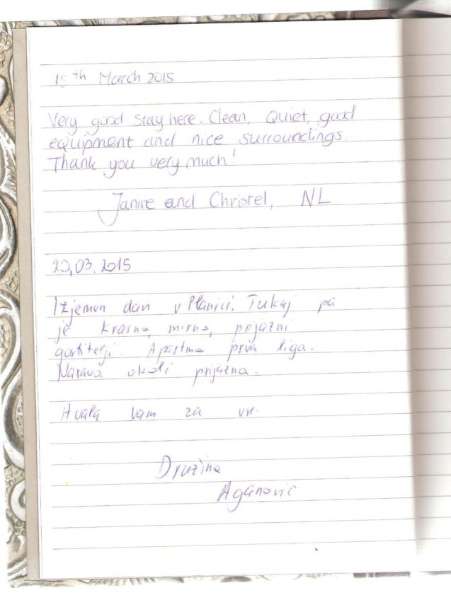 Page 4 of the guestbook in the Superior Apartment With 3 Balconies, Apartments Fine Stay in Slovenia