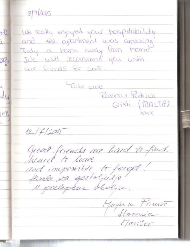 Page 21 of the guestbook in the Superior Apartment With 3 Balconies, Apartments Fine Stay in Slovenia