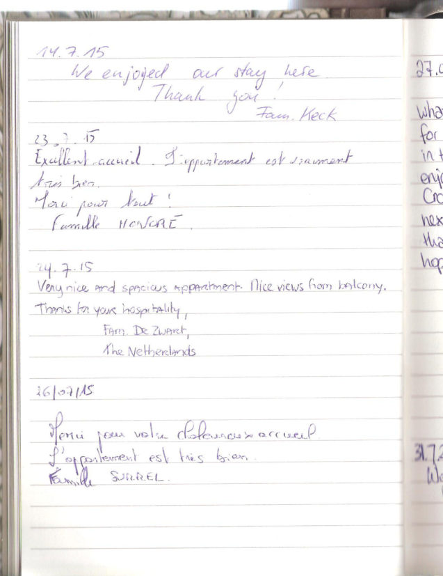 Page 22 of the guestbook in the Superior Apartment With 3 Balconies, Apartments Fine Stay in Slovenia