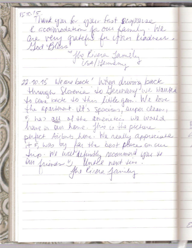Page 34 of the guestbook in the Superior Apartment With 3 Balconies, Apartments Fine Stay in Slovenia