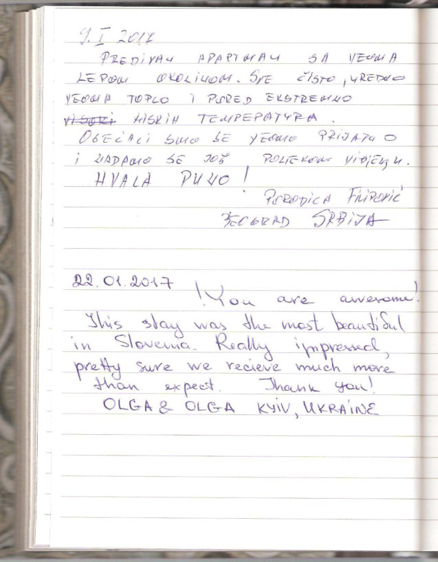 Page 76 of the guestbook in the Superior Apartment With 3 Balconies, Apartments Fine Stay in Slovenia